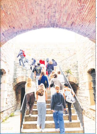 Gajdusek and his peers touring and walking through the castle on top of Montjuïc, Barcelona, Spain.